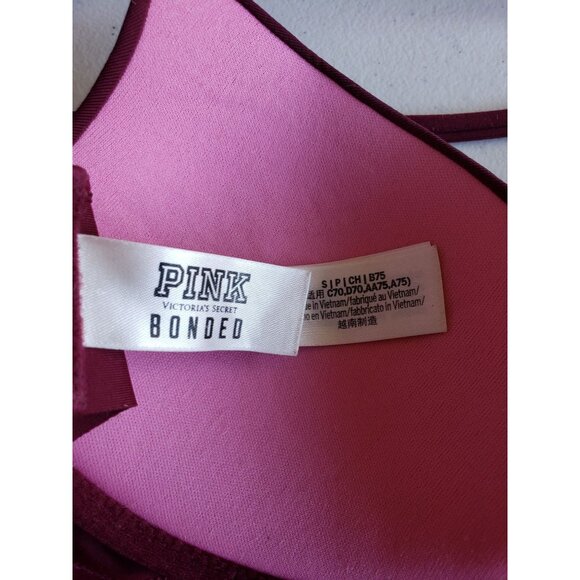 Pink Victoria's Secret S Push Up Bralette Burgundy Strappy Wired Chic Preppy - Picture 8 of 9